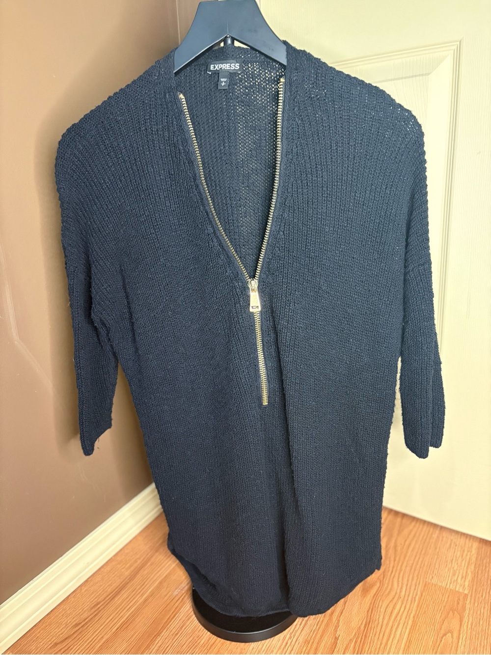 Express Navy Half-Zip V-Neck Knit Sweater